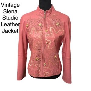 Siena Studio Vintage Barbie  Pink Leather Moto Jacket floral embroidery 
size 6